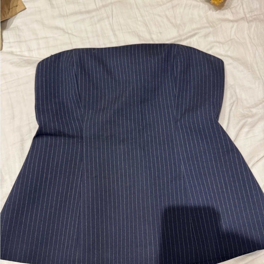 Zara Black Pinstripe Strapless Top